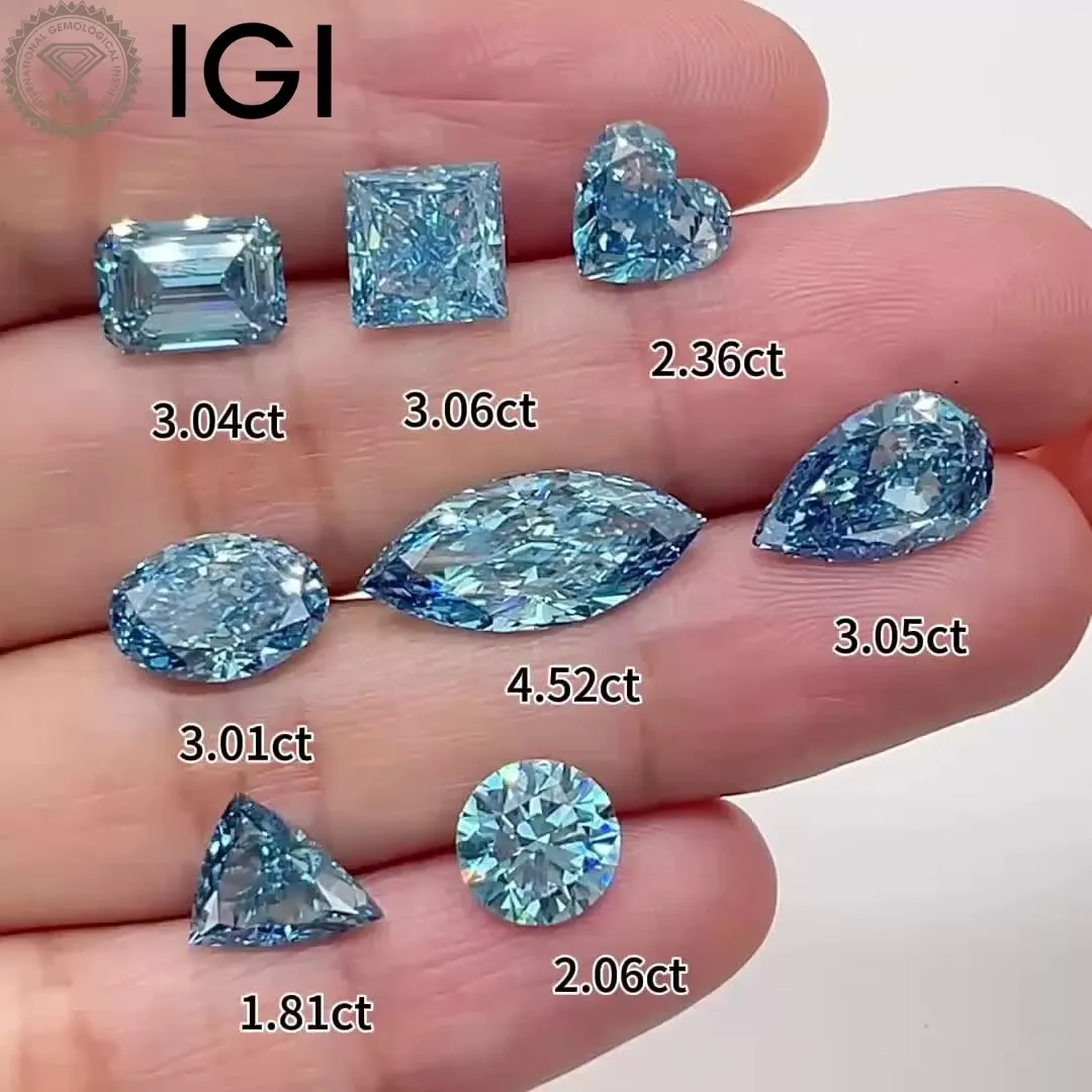 Blue Color Lab Grown Diamonds With IGI Certificate 2ct 3ct 4ct 5ct 6ct 8ct 9ct VS VVS CVD Fancy Colored Diamond