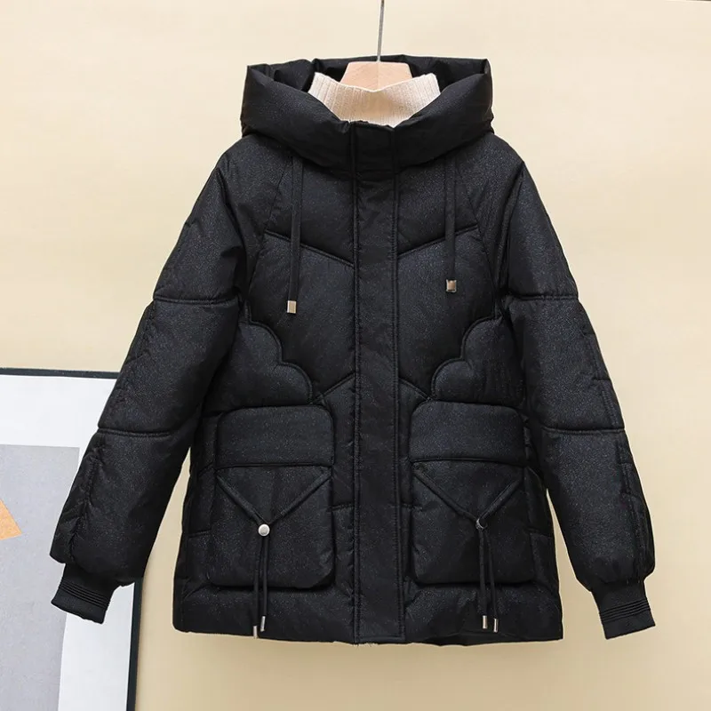 Chaqueta gruesa de gran tamaño con bolsillos para mujer, Parkas de oficina, abrigos de plumón para mamá, ropa informal de estilo coreano, chaqueta