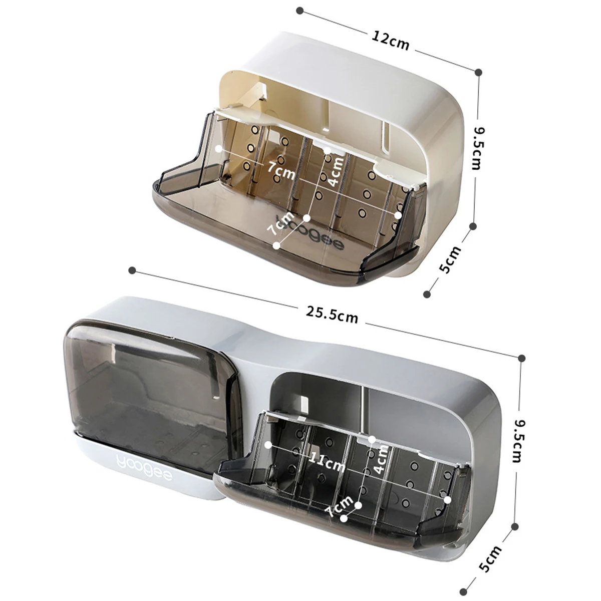 1PC Wall Mounted Soap Holder,Soap Box With Flip Lid Free Punch Soap Drain Dish Double Grids Soap Draining Rack For Home Bathroom