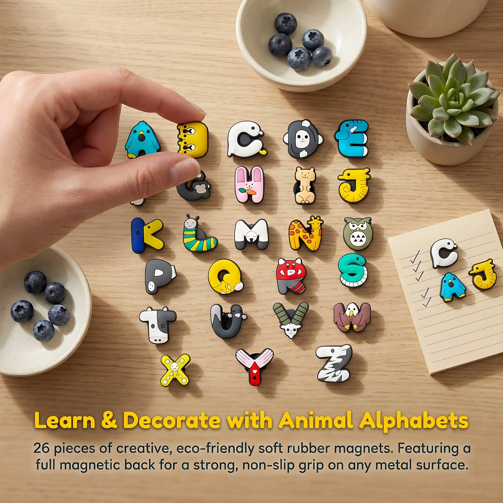 26 PCS Full Alphabet Animal Shaped Magnets Set Colorful Strong Hold for Fridge Office Locker Metal Door Creative Home Decor Gift