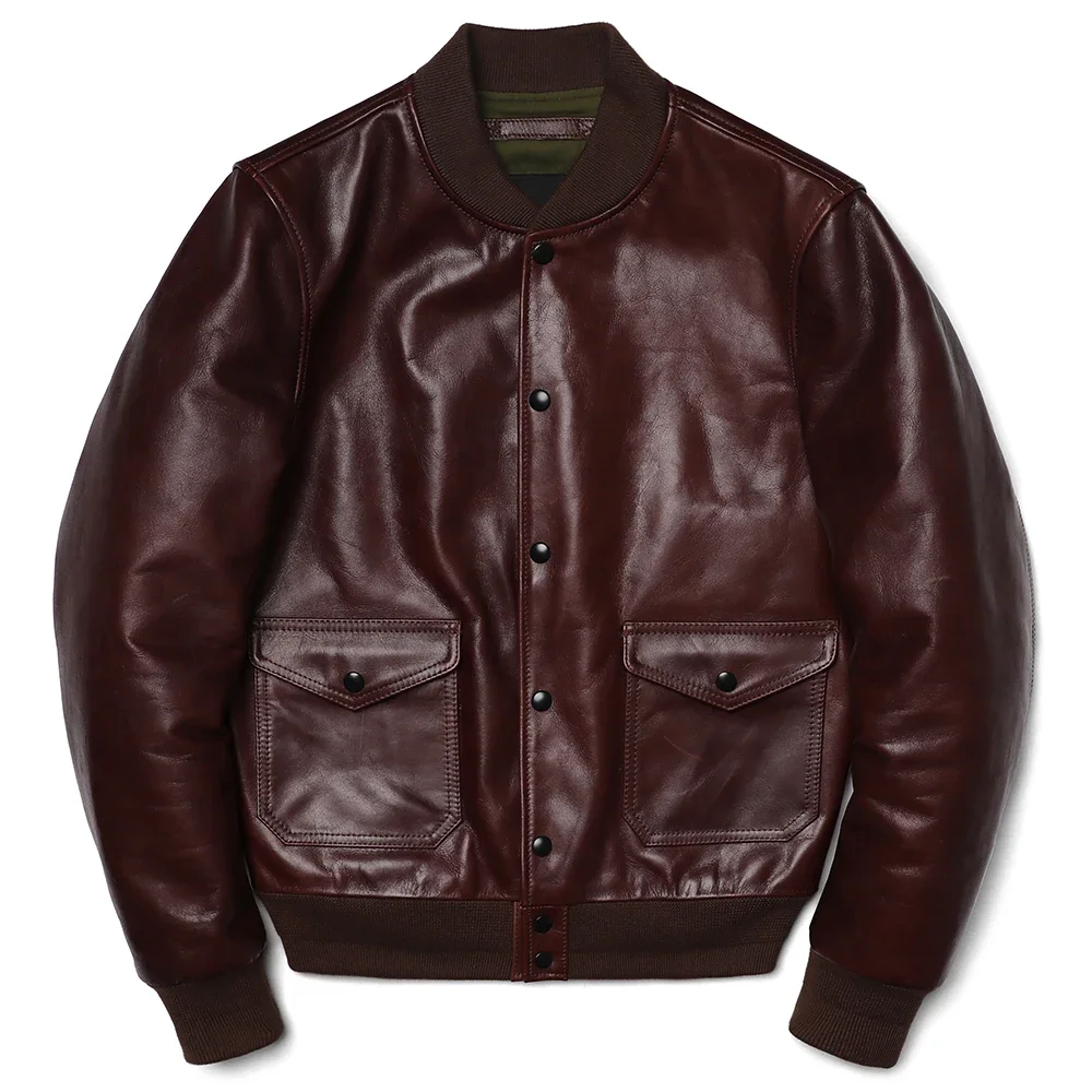 Wine Red Classic A1 Flight Jacket Man Genuine Leather Jacket Men's Oil Wax Natural Cowhide Amekaki Retro Clothes