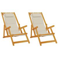 Foldable Beach Chairs 2 Piece Taupe Acacia Wood Textilene Fabric