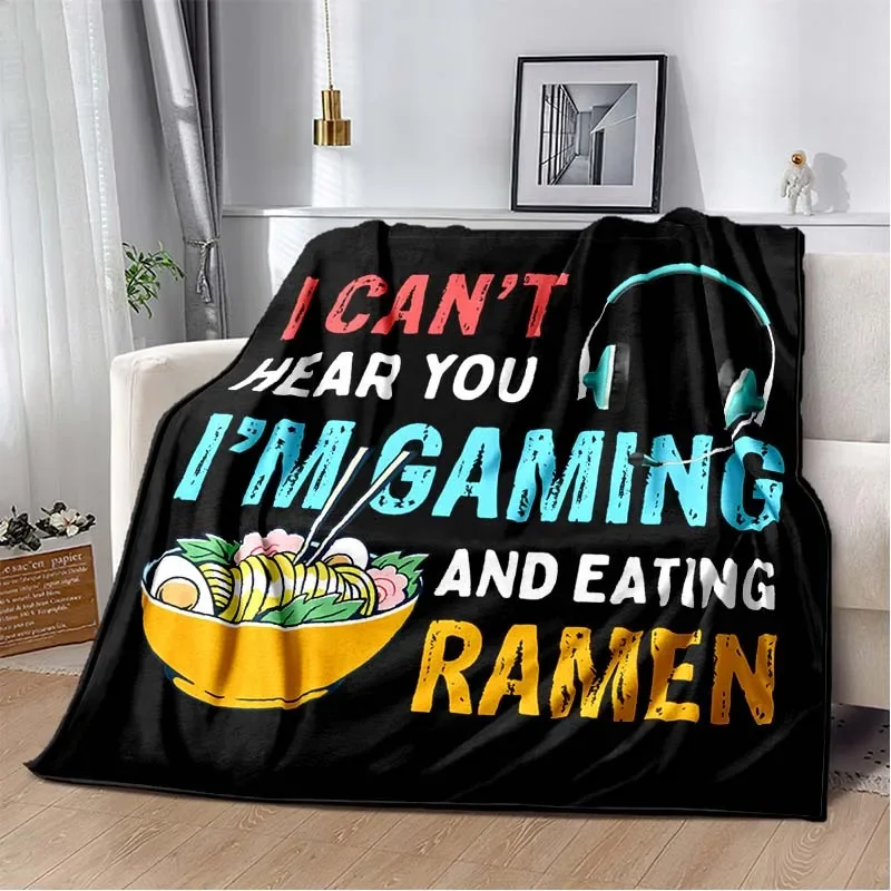 Comfortable Game and Ramen Pattern Flannel Throw Blanket - Suitable for offices, homes, bedrooms Soft, warm shawl-like coverlet