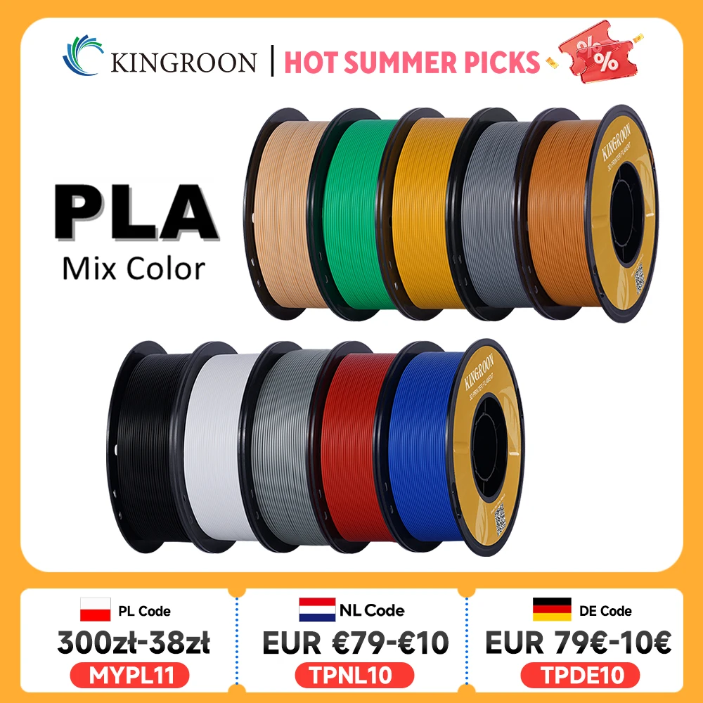 KINGROON PLA Filament 1,75 mm 5/10 KG pla Plastik do drukarki 3D, standardowy 1 kg/rolka Filamenty do druku 3D Mix kolorów Wysyłka lokalna