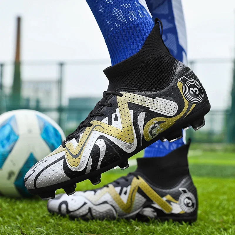 Sapatos de futebol antiderrapantes para meninos, botas de futebol para crianças, grampos esportivos, tênis de futsal, relvado esportivo