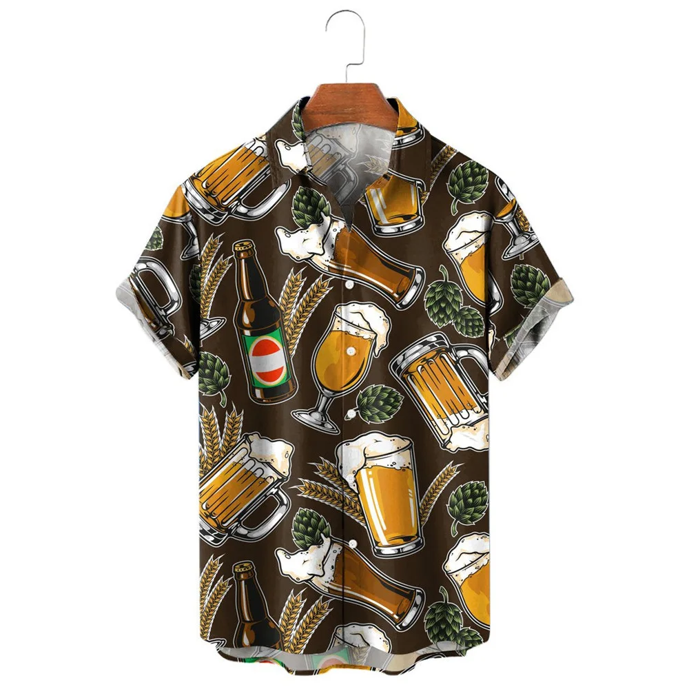 HX Fashion Men's Shirts Hawaiian Polynesian Beer 3D Printed Casual Shirt Short Sleeve Beach Shirt Camisas Dropshipping