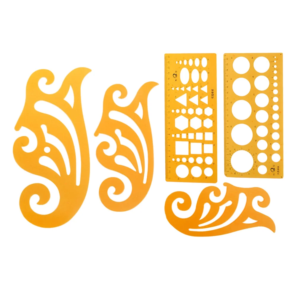 5 قطعة قالب رسم تصميم قوالب مسطرة برتقالية شفافة من البلاستيك القوي أشكال مختلفة دوائر بيضاوية مربعات #3