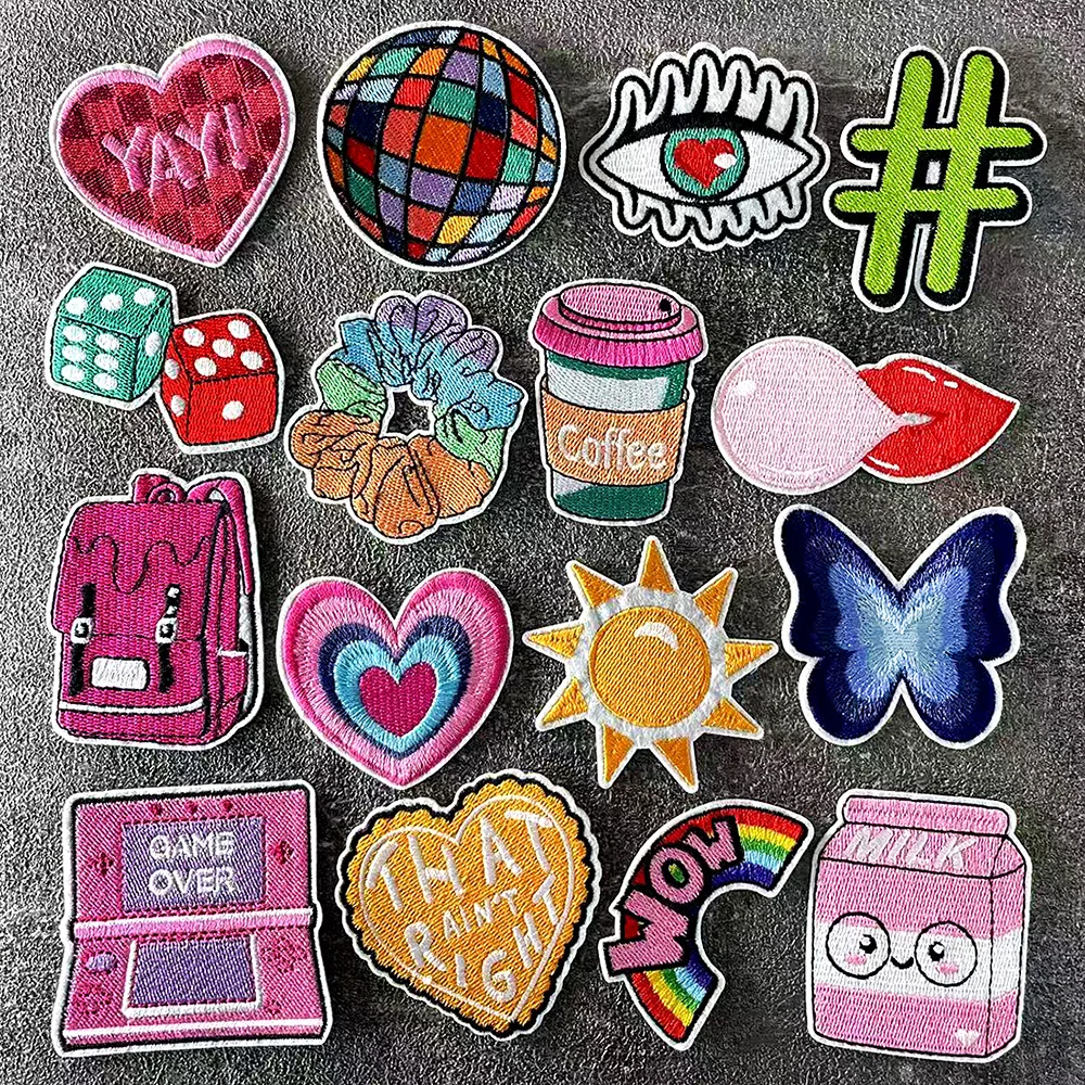 

Heart Eye Pink Milk Iron on Patches Clothe Embroidery Applique Sewing Supplies Decorative Patch for Clothing Sticker Patch