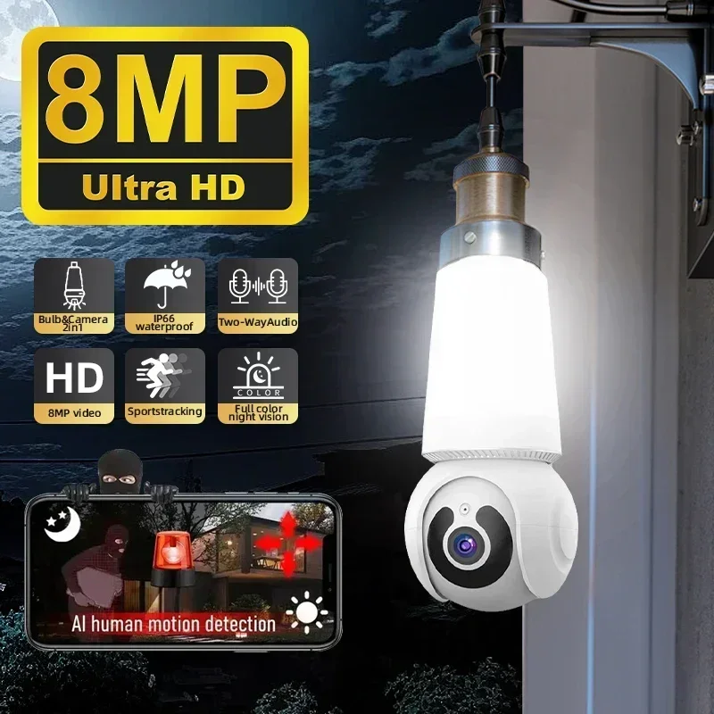 wifi e27 lampada camera de vigilancia sem fio cor visao noturna automatico rastreamento humano seguranca monitor do bebe cctv camera ip 8mp 01