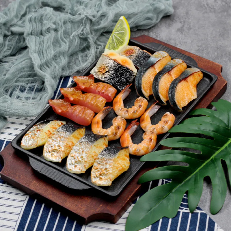 Simulation Roasted Fish Shrimp Seafood Fake Food Model Props Restaurant Store Shop Window Sample Display Table Decoration ﻿
