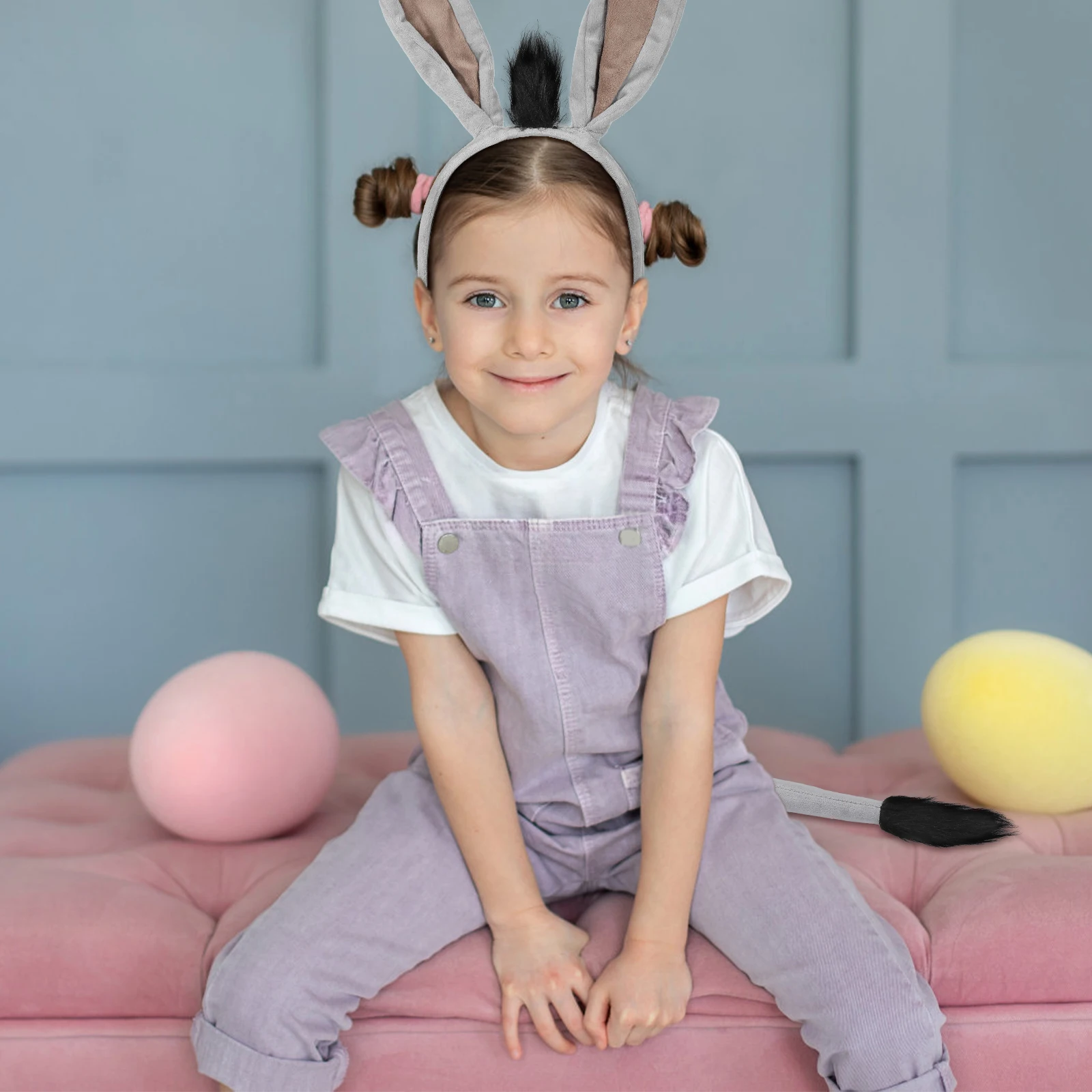 

Grey Donkey Set Costume Tail Ear and Animal Hairband Clothing Accessories Yarn Headband