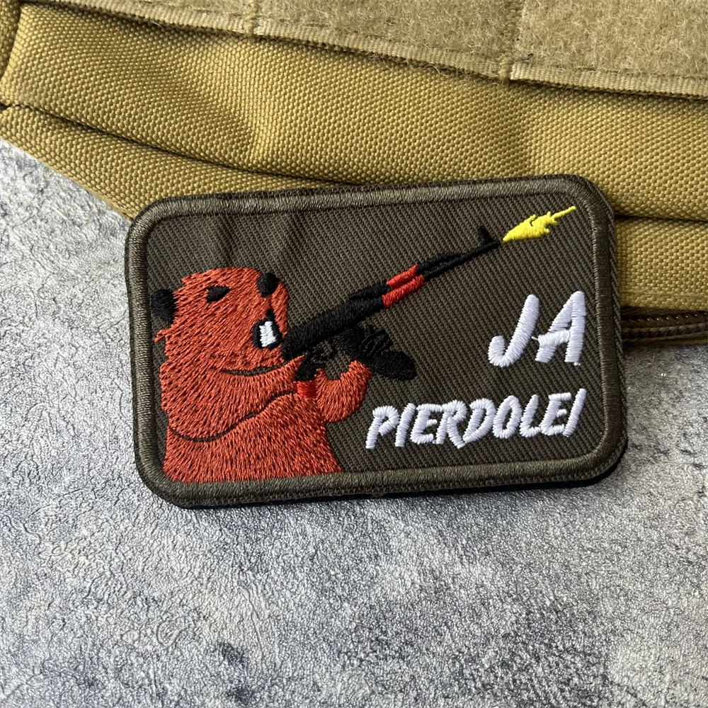 

JA PIERDOLEI Patch Tactical Beaver Morale Badge Embroidered Hook and Loop Patches Tactical Military Armband Backpack Sticker