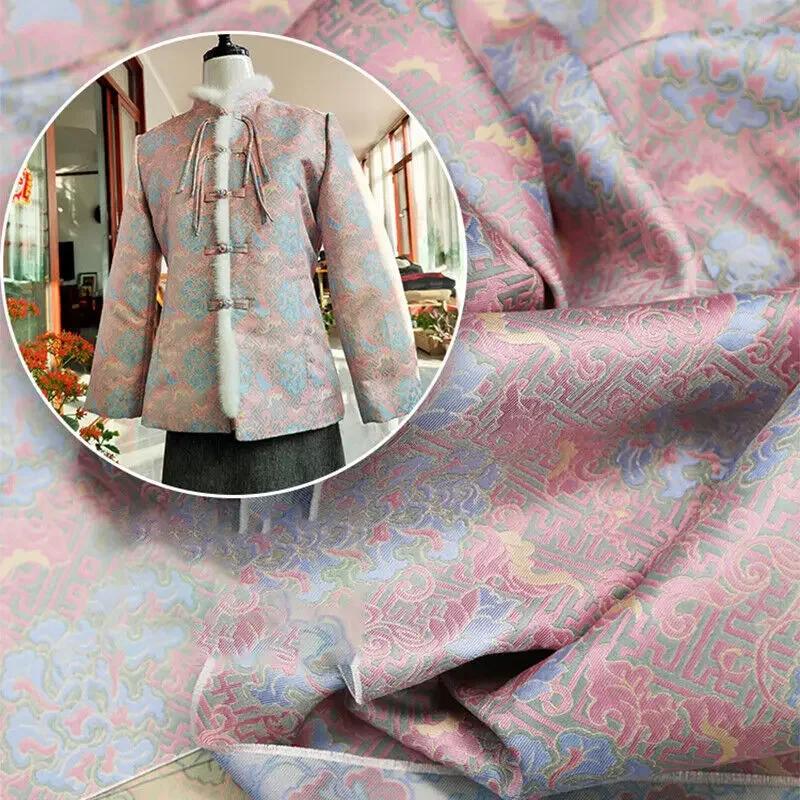 Vintage Chinese Satin Brocade Jacquard Fabric Hanfu Cheongsam Costume Dress Craft DIY Craft Supplies Silk Material New