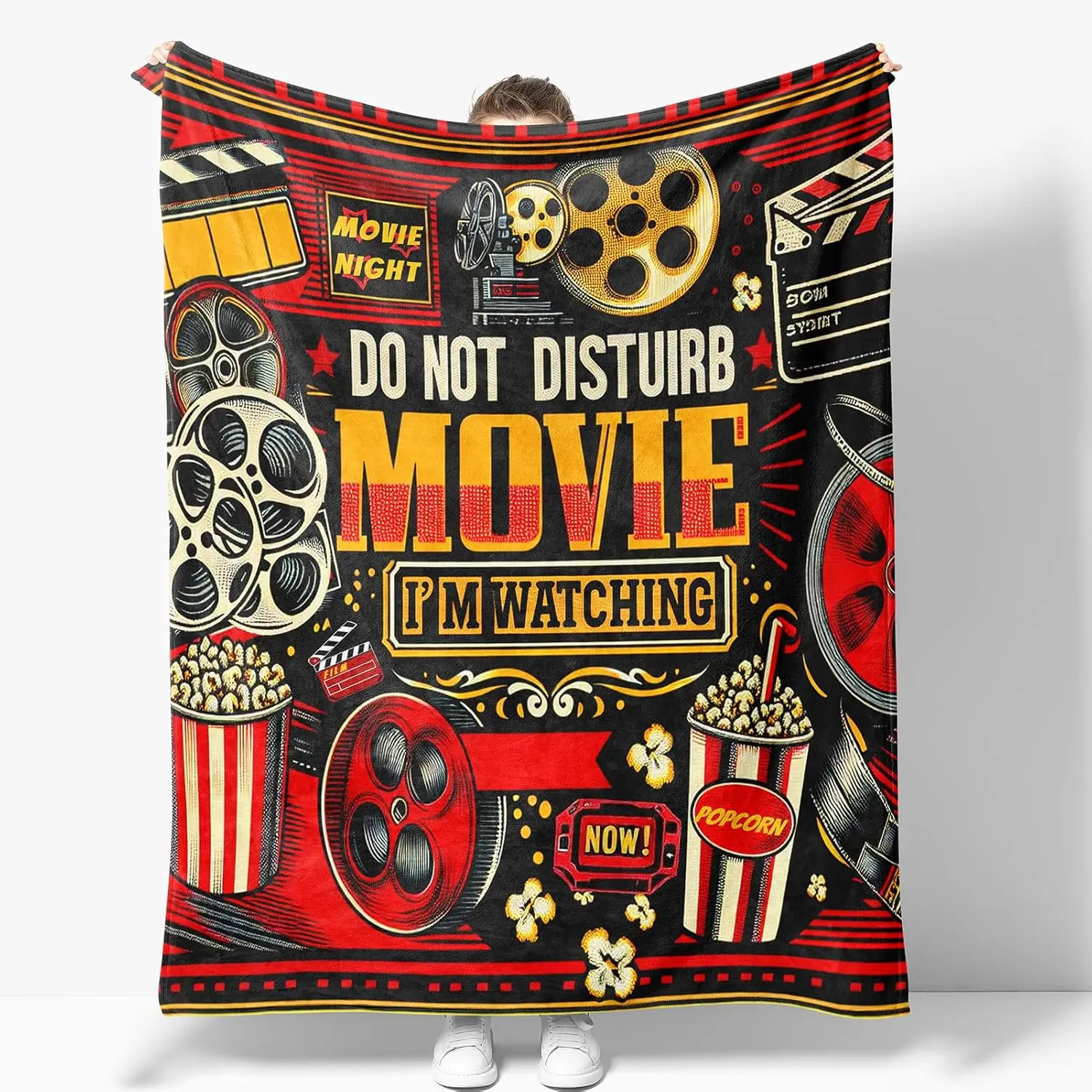 Movie Theme Blanket Gifts for Women Men Girls Boys Cinema Popcorn Film Reel Print Presents for Kids Adults Teen Birthday