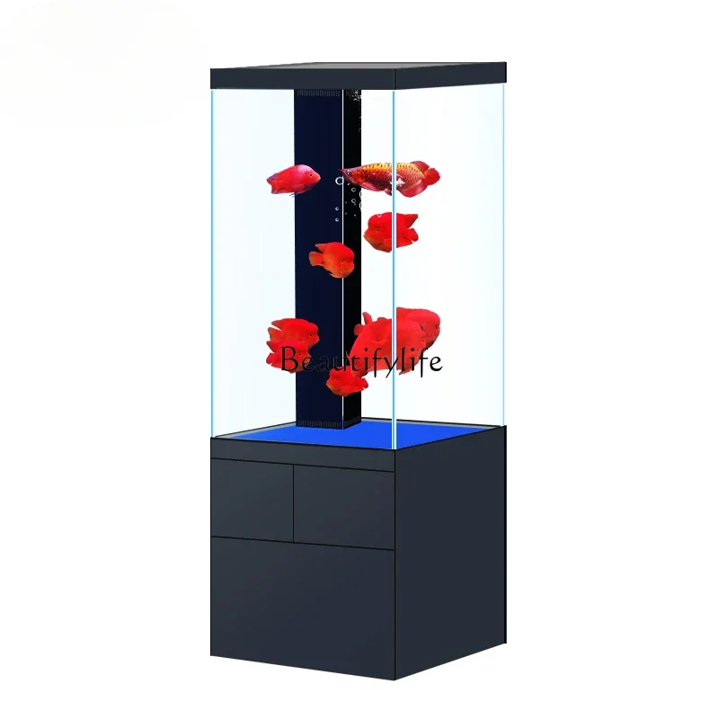 

Ultra-white glass vertical fish tank floor-to-ceiling integrated bottom filter ecological circulation aquarium intelligence