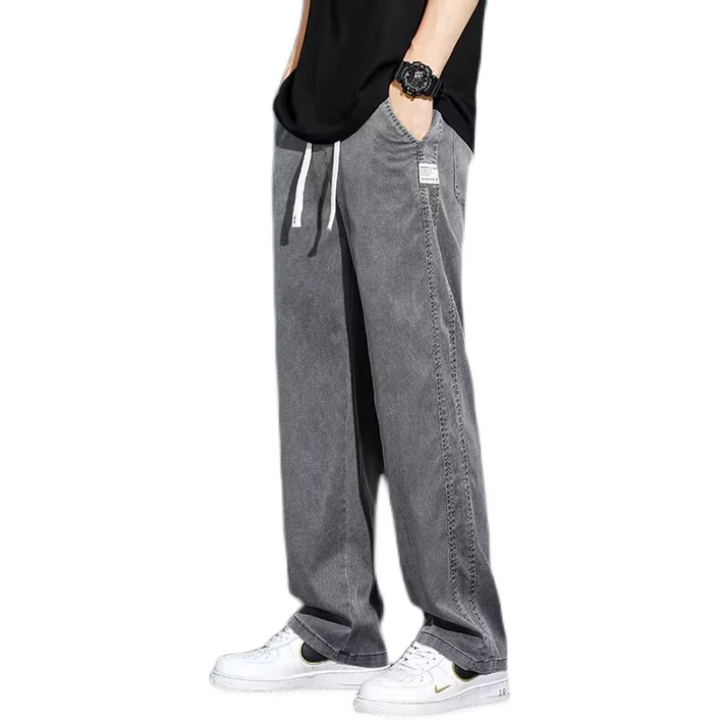 

Summer Thin Loose Straight Casual Men's Jeans Trendy Versatile Draped Lyocell Silk Wide Leg Pants Youthful Casual Sle