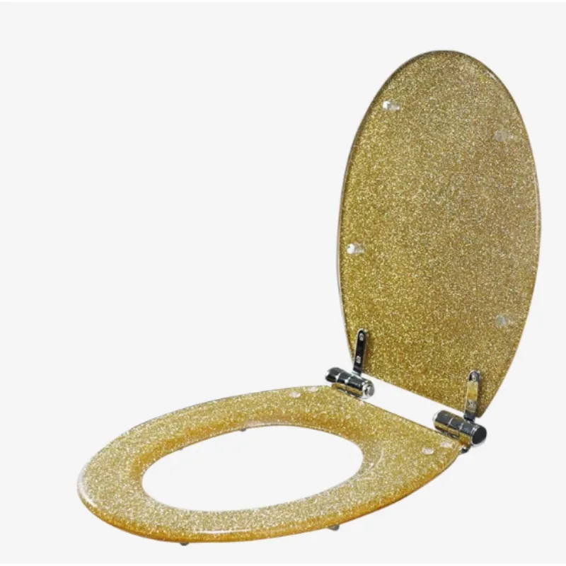 New Premium Twinkling Golden Resin Toilet Seat Cover · Soft Close Stainless Steel Hinge, U/V/O Shape Universal Fit