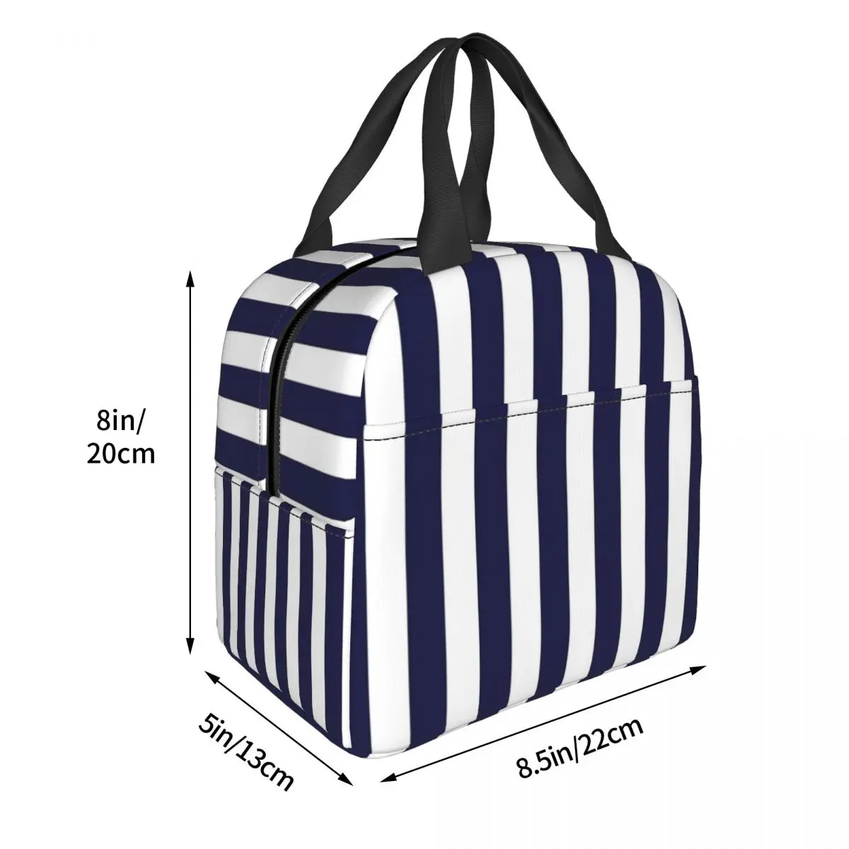 Large Black And White Cabana Stripe Insulated Lunch Bag for Women Children Portable Food Boxes Thermal Lunch Box Tote