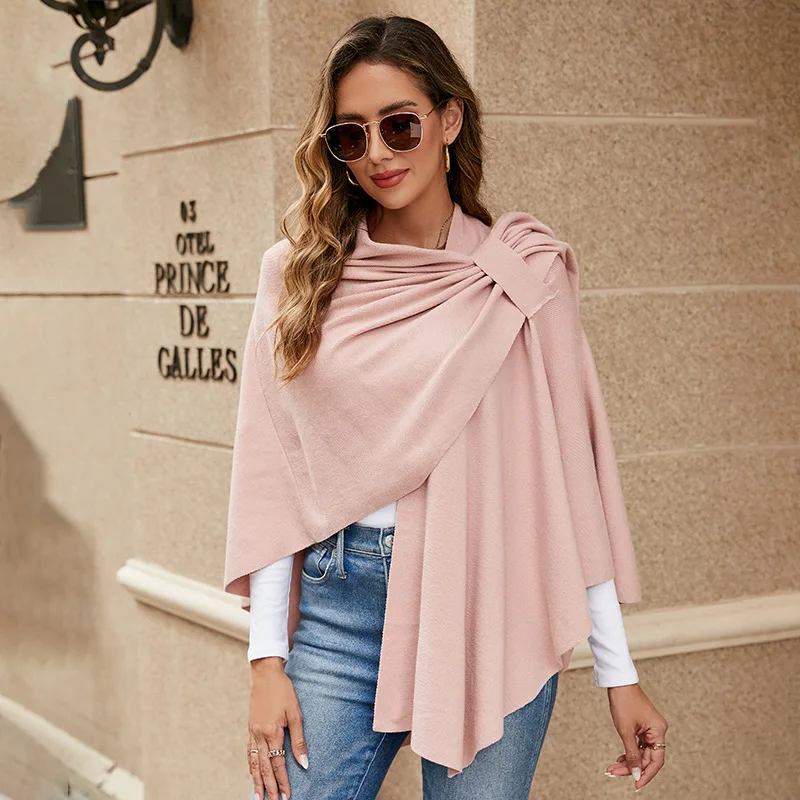 Women'S Solid Color Shawl Wraps Open Front Poncho Cape Oversized Sweaters Casual Cardigan Shawls Fall Winter шарф жен G1