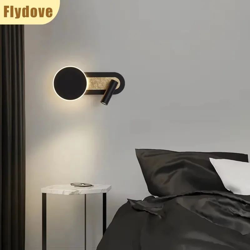 Bedroom LED Creative Warm Corridor Bedside Background Wall Light with Switch Rotatable Spotlight Indoor Decorative Wall Light