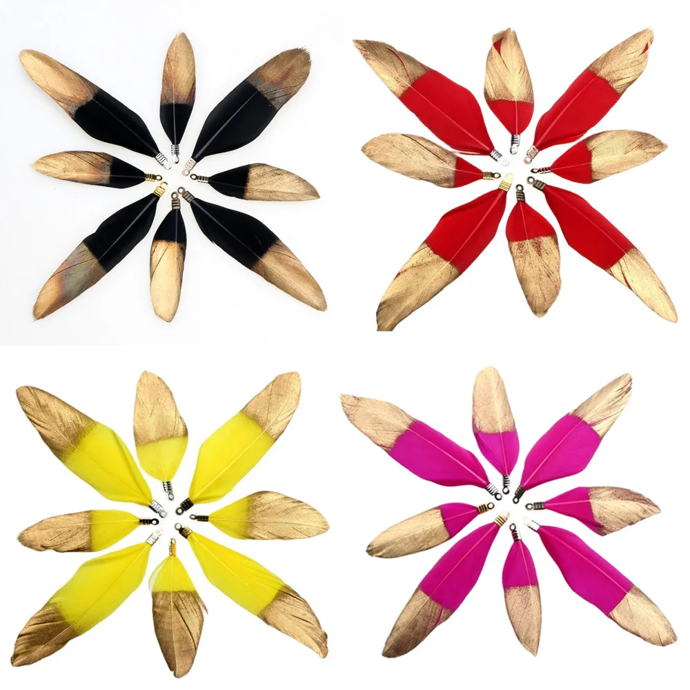 Four-Color Clip 12psc/Lot 50/70MM Colorful Gold Flicker Natural Feather Tassel Pendant DIY Necklace Earring For Making Jewelry