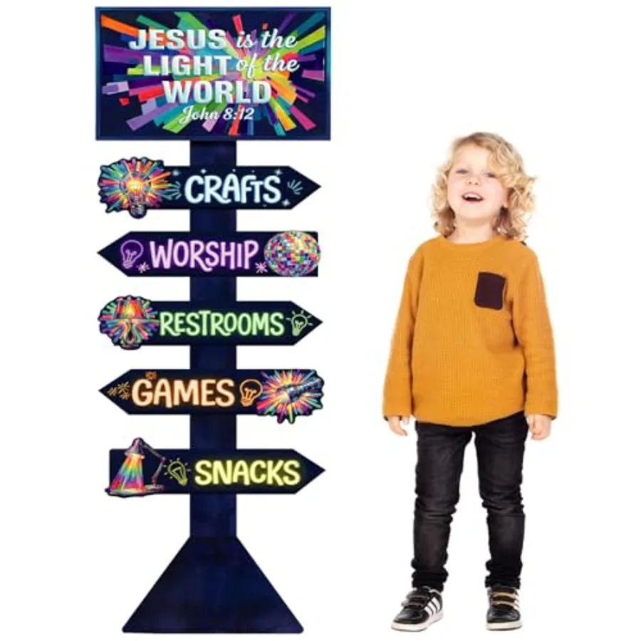 

51-дюймовый декоративный указатель VBS 2026: Иисус — Свет мира, пластиковая вырезная фигура, напольный декор для вечеринок, светящийся элемент