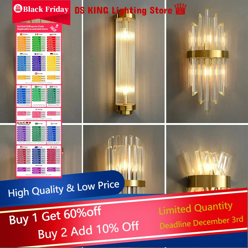 LED Luxury Crystal Wall Lamps For Living Room Hotel  Home Art Decor Wall Sconces Gold Bedside Lights Wall Light  [8% off two]