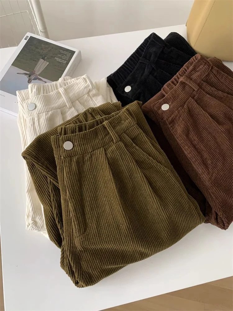 Jmrs pantaloni di velluto a coste Casual retrò donna pantaloni Harajuku a vita alta coreani pantaloni larghi a gamba larga da donna Streetwear solidi primavera