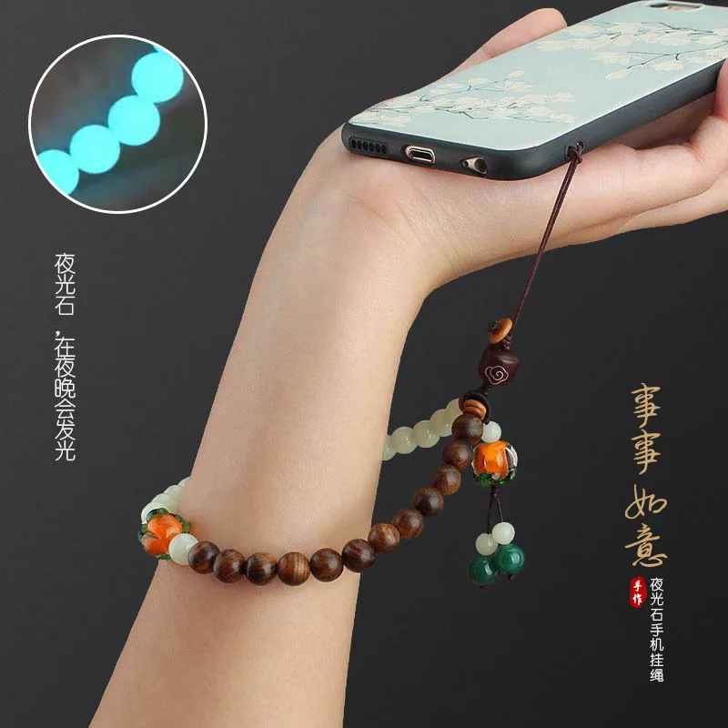 

DIY accessories Chinese style luminous stone all the best mobile phone chain short wrist rope Buddha beads mobile phone lanyard