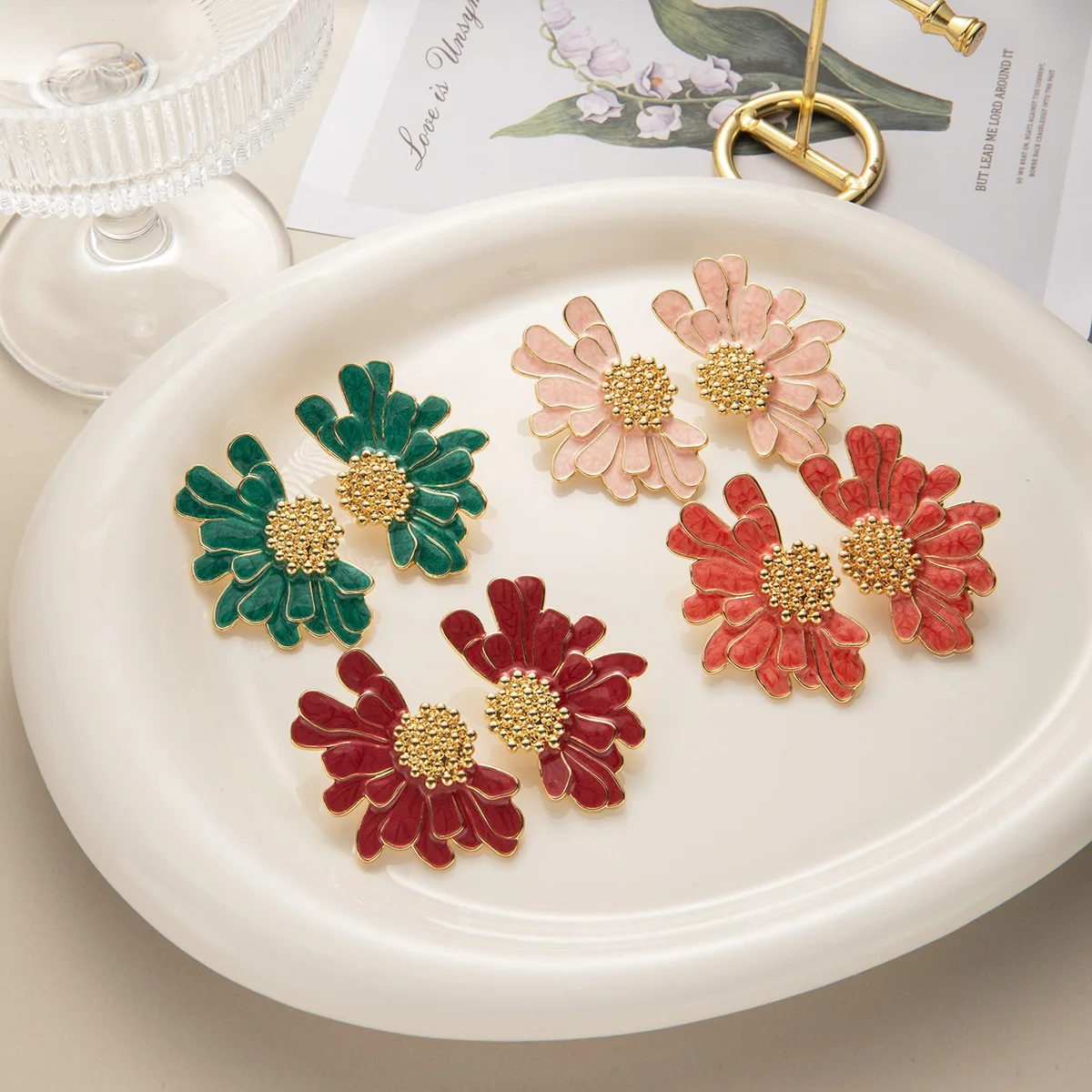 

925 Silver Needle Korean Fashion Dripping Oil Big Flower Earrings For Women Jewelry 2025 Trending New Colorful Flowers Earrings