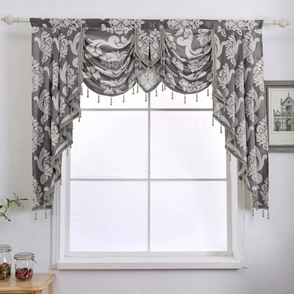 NAPEARL 1 Piece Luxury Beaded Valance Rustic Decorative Window Curtain Home Backdrop Waterfall Drapes for Living Room Ready Made