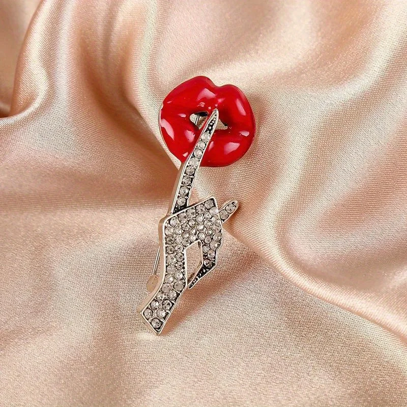 New Creative Women Men Red Lip Rhinestone Brooch Pin Exquisite Fashion Lady's Suit Clothing Brand Design Corsages Jewelry Gift