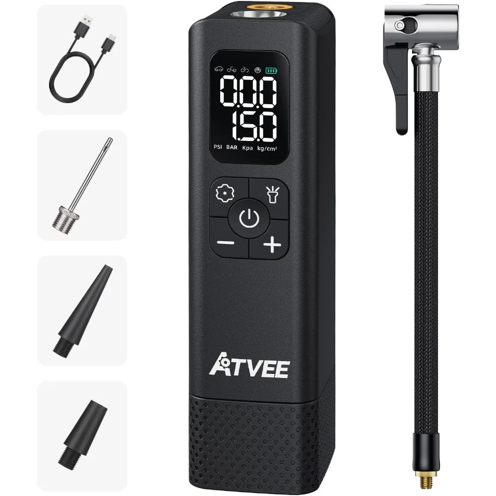 

Bicycle Pump, 30s Fast Inflate Bike Pump with Guage & Digital Display, 150PSI Portable Electric Bike Tire Pump with Presta & Sch
