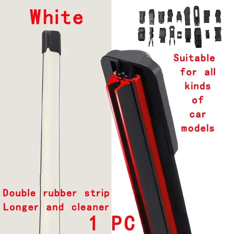 

White Car Windshield Wiper Blades Universal Soft Double Layer Rubber Frameless Bracketless Wipers 14" 16" 19" 20" 21" 22" 24"26"