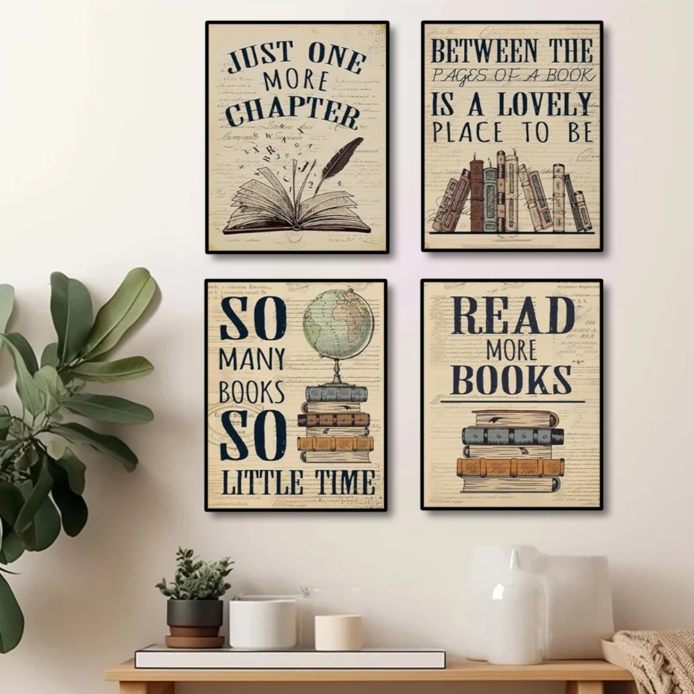 Retro Reading & Books Letter Canvas Prints Text Wall Art Posters for Educational Decoration in Library Classrooms & Nurseries