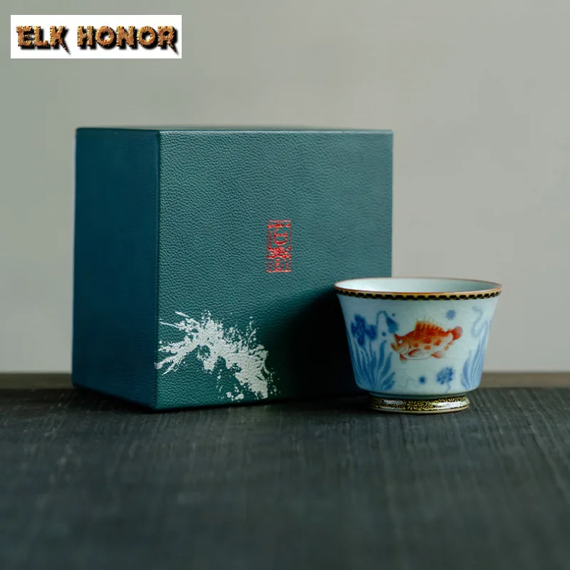 

90 мл лазурная ручная роспись рыбная чайная чашка, древняя чайная чаша, кружка, чайная дегустация, ароматическая чашка, чашань, мастер-чашки для чайных принадлежностей
