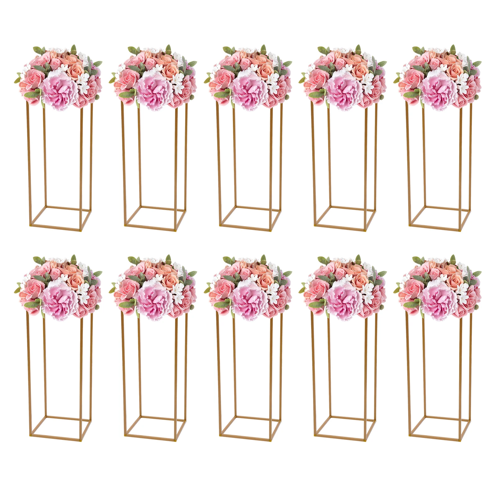 

10Pcs Wedding Flower Stand Set 23.62"H Gold Metal Column Rack Wedding Party Prop Decor Balloon Display Holder Flower Vase Pillar