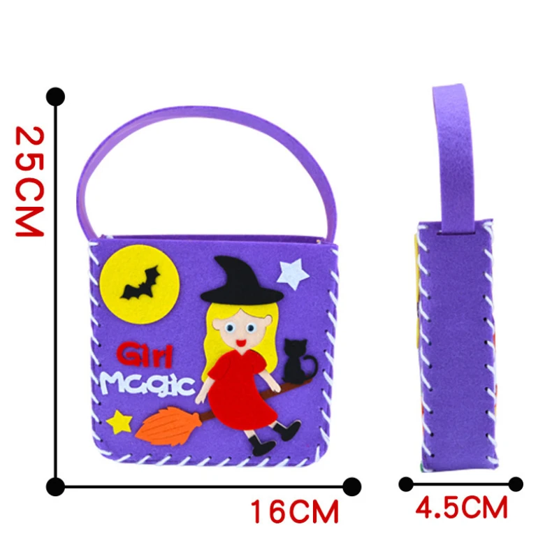 Hand Sewn Halloween Trick or Treat Tote Bags Kids DIY Crafts Kits Sewing Non-Woven Candy Basket Bags Toys Gifts for Children