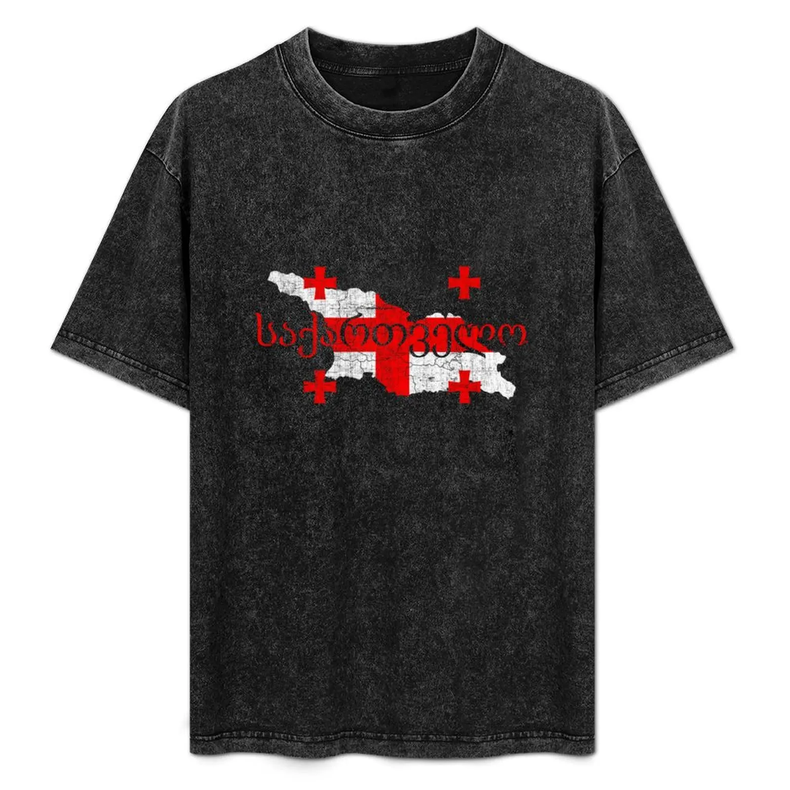 Georgia Map Shape and Flag T-Shirt Classic Print Short Sleeve Shirt