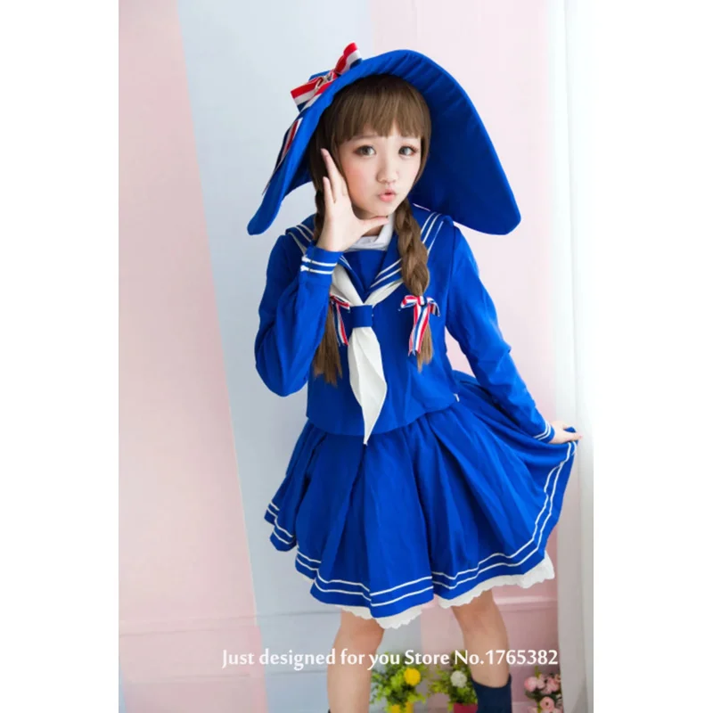 qq 123 Donne adulte Anime Wadanohara Costume Cosplay Giappone Ragazze Bianco Blu Uniforme da marinaio Set Top + Gonna + Sciarpa + Copricapo