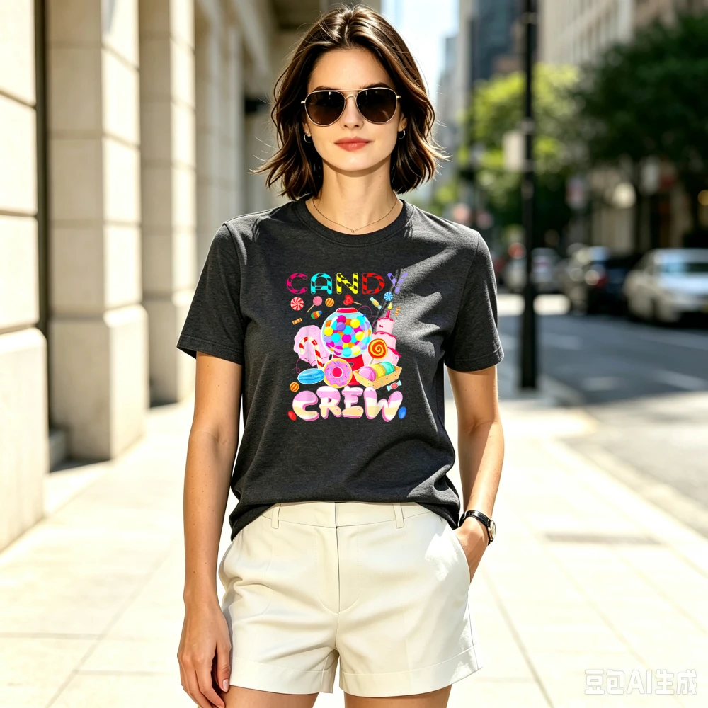 Crew Graphic T Shirt Unisex Crew Neck Short Sleeve Casual Tops Colorful Sweet Dessert Donut Candy Print Summer Party Daily Tees