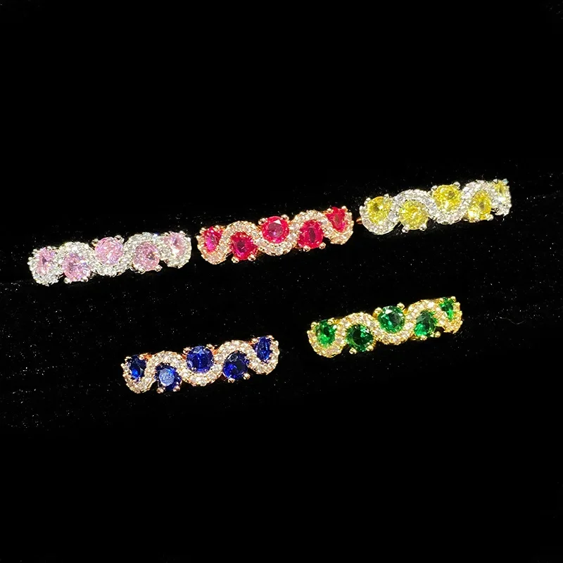 

MDL Moissanite Style New Fashion Cluster Set Green Spinel Open-end Ring Imitation Red Tourmaline Colorful Treasure Live Mouth