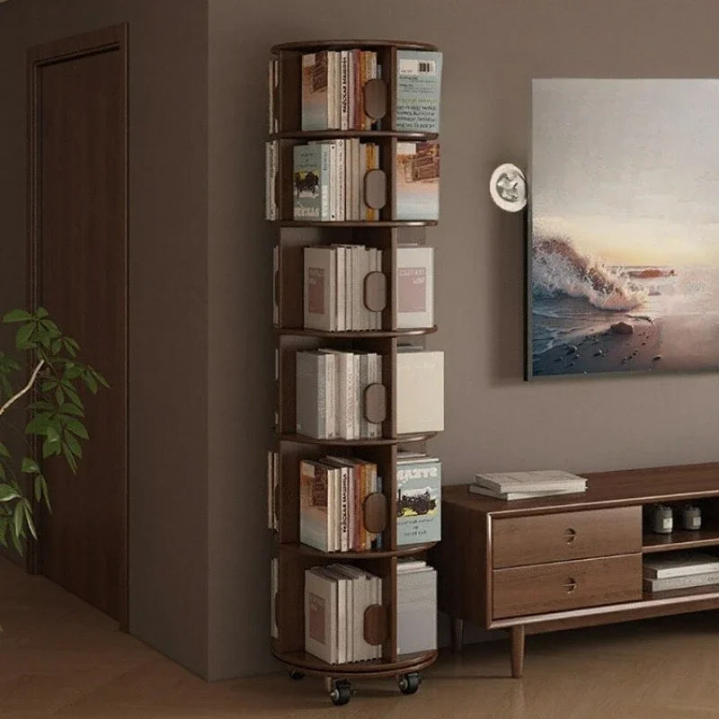 Solid wood rotating bookshelf, floor shelf, wall study picture book rack