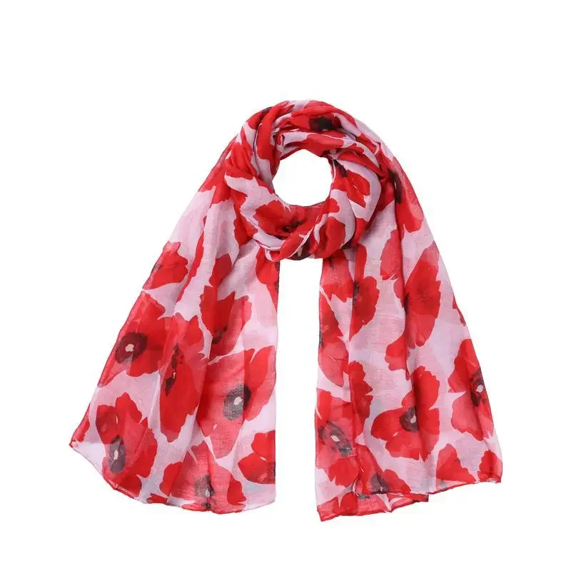 Nieuwste Damesmode Grote Poppy Print Sjaals En Sjaals Lange Zachte Bloemenprint Strand Foulard Wrap Hijab Sjaal Hoofdband 4 Kleur