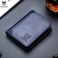 BULLCAPTAIN, nueva cartera de cuero genuino para hombre, Mini tarjetero pequeño, monedero para hombre, cartera RFID de bolsillo, moneda de alta calidad