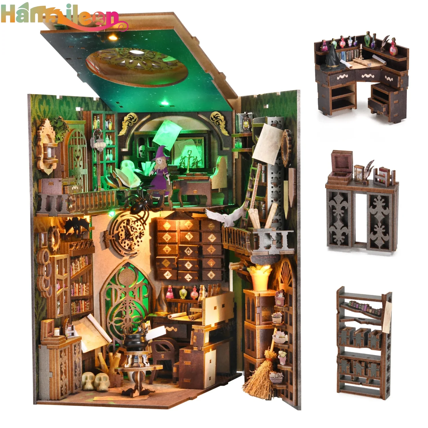 

Hamaileon Support style customization DIY Book Nook Kit Miniature House Dollhouse Kit, Bookend Bookshelf Decor Alley Model Build
