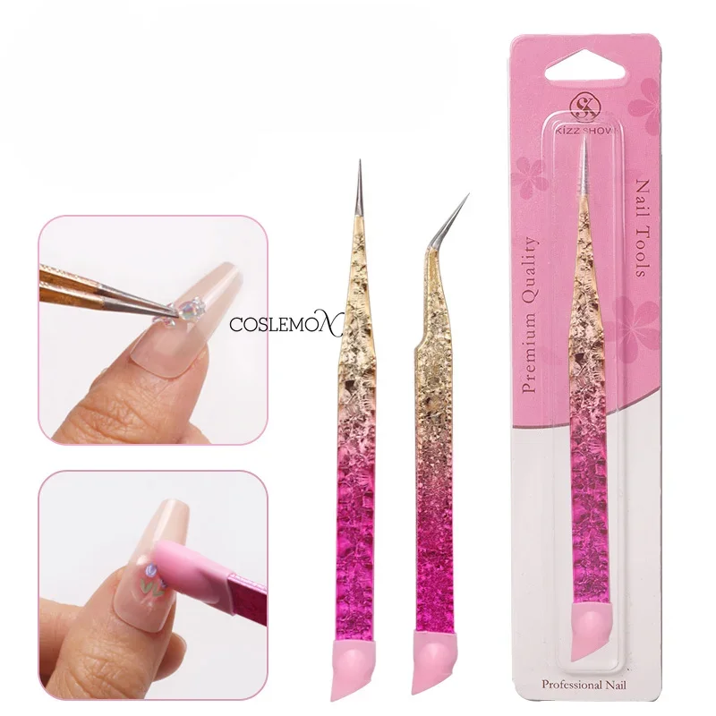 Double Ended Silicone Nail Art Tweezers Pressing Head Nail Stickers Rhinestones Pick Up Clip Multifunctional Nail Art Tools