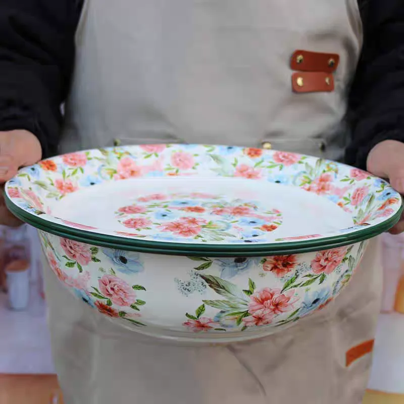 Очень толстые гофрированные эмалированные раковины, кухонная раковина для овощей, раковина для сушки соуса, старомодный умывальник с плоской крышкой, фарфоровый поднос Очень толстые гофрированные эмалированные раковины, кухонная раковина для овощей, раковина для сушки соуса, старомодный умывальник с плоской крышкой, фарфоровый поднос