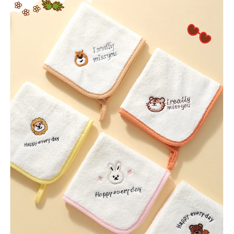 1 Set of 5 Kids Towels Baby Washcloth Baby Bath Drool Towel Hanging Coral Velvet Towel