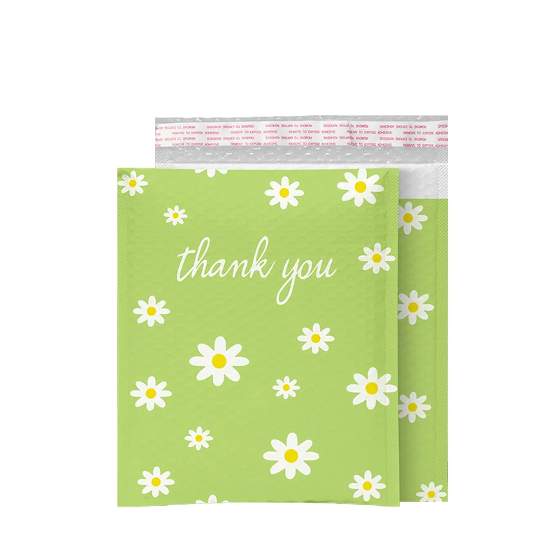 10x13'' Flower Print Bubble Mailer Shockproof Shipping Packaging Envelope Light Green Plastic Postage Bags Small Business 50Pcs